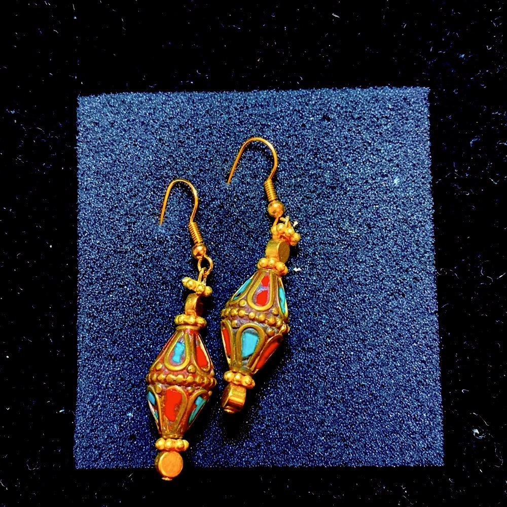 turquoise, and red earrings - Picture 2 of 2